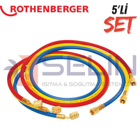 ROTHENBERGER GAZ ŞARJ HORTUMU 5’Lİ SET 90 CM [3ADET R22 + 2 ADET R410]NO:1099914